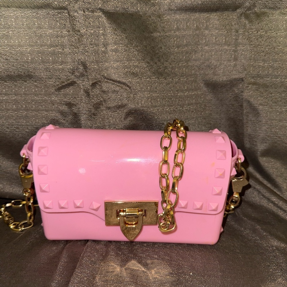 2/$35 NWOT Deluxity Pink Studded Chain Shoulder Bag - Picture 2 of 6